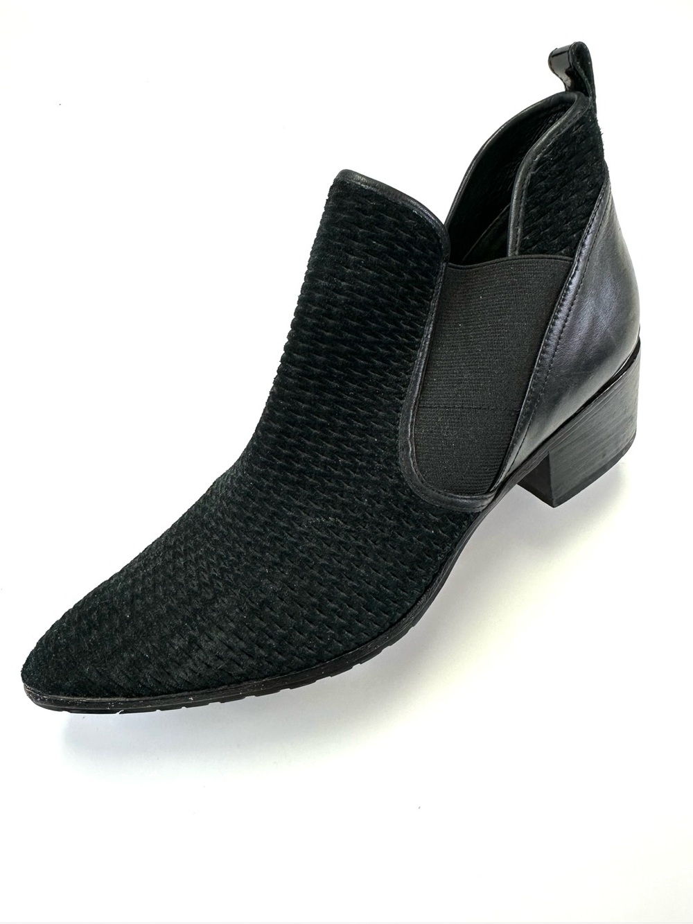 Donald J Pliner Black Leather Woven Pointed Toe Booties Size 9M